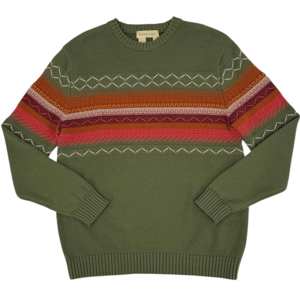 The Territory Ahead Men's Cartographers Embroidered Cotton Sweater Green Small
